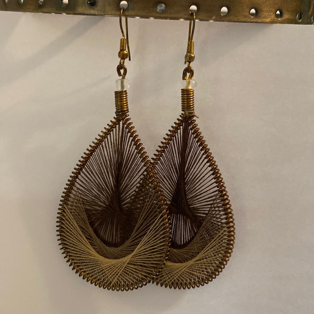 Brown String Design Statement Earrings